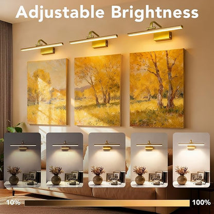 Picture Light,Picture Lights for Wall Cordless,16" Picture Lights with Timer and Dimmable,Battery Wall Lights for Display Gallery Painting Art Frame Portrait-L Gold