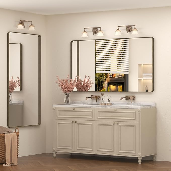 Bronze Bathroom Mirror for Wall, 55x30 Large Brushed Bronze Vanity Mirror for Bathroom, Rounded Rectangle Mirror, Anti-Rust, Shatterproof (Horizontal/Vertical)