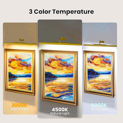2 Pack Picture Art Lights - 24 Inch Gold Cordless Battery Powered Art Light with Dimmable Remote for Living Room, Artwork & Dartboard
