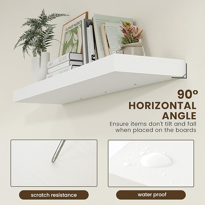 48 Inch White Floating Shelf | 12 Inch Deep Floating Shelves Set of 1 | 48