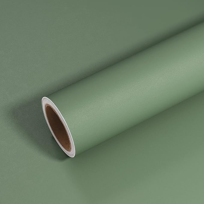 VEELIKE Vintage Sage Green Wallpaper Peel and Stick Thick Green Contact Paper for Cabinets Walls Countertops Waterproof 15.7''x354'' Green Removable Wallpaper for Bedroom Bathroom Kitchen Furniture