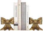 Gold Bow Metal Bookends Set of 2 Heavy Duty Cast Iron Book Ends for Heavy Books Unique Modern Decorative Book Holders for Shelves Home Accent Decor