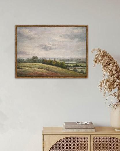 SHENIFY Landscape Framed Canvas Wall Art Vintage Classical Rural Hill Prints Hallway Bathroom Office Decor - 11x14in Natural Framed