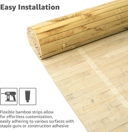 Art3d Natural Bamboo Wall Panel for Interior Wall Decor, Renewable Pole Wrap Wainscoting Paneling for Wall Ceiling Furniture Cabinet Office, 12 x 96 Inch - Light Burned, 1-Pack