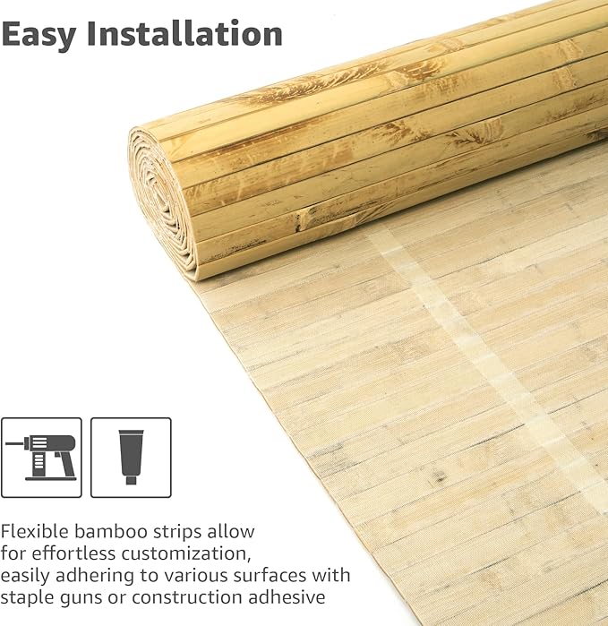 Art3d Natural Bamboo Wall Panel for Interior Wall Decor, Renewable Pole Wrap Wainscoting Paneling for Wall Ceiling Furniture Cabinet Office, 12 x 96 Inch - Light Burned, 1-Pack