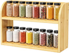 2 Tier Bamboo Spice Rack, Countertop or Wall Mounting Wood Spice Jars Organizer Shelf for Kitche, Pantry (Natural)