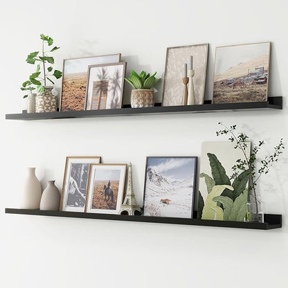 Picture Ledge Shelf, Floating Shelves Set of 2, 56 Inches Long Large Nursery Book Shelves for Toys Storage, Kids Bookshelf Wall Mounted for Living Room Bedroom Decor Books Photo Frames, Black