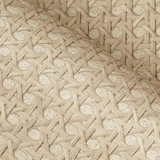 FunStick Tan Brown Rattan Wallpaper Peel and Stick Cane Webbing Wicker Weave Beige Rattan Contact Paper for Furniture Cabinets Waterproof Boho Faux Textured Wall Paper Self Adhesive Burlap Fabric Roll
