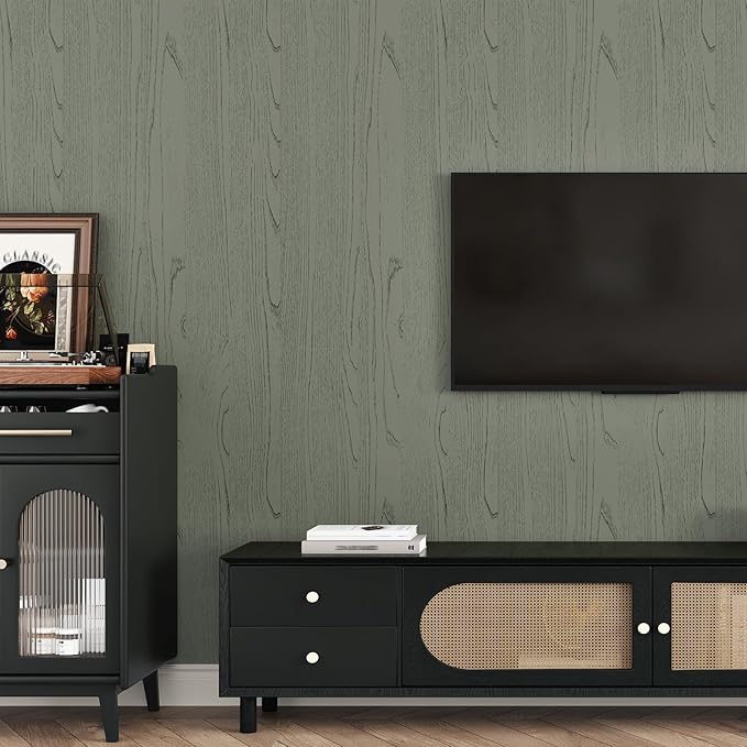 Wallercity Thick Green Wood Grain Contact Paper for Countertops Peel and Stick Green Wallpaper Self Adhesive Removable Vinyl Wrap for Counters Wood Wallpapers for Bathroom Kitchen Cabinets 15.8x236 IN