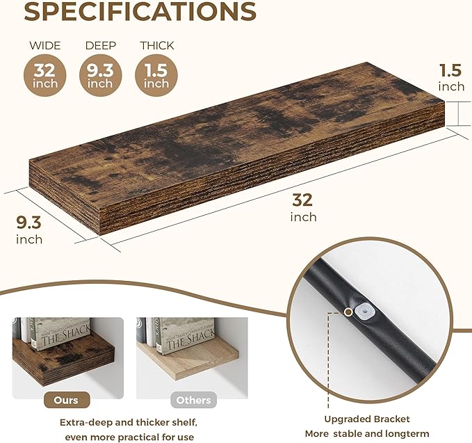 Dreamland 32 Inches Floating Shelves for Wall, 9.3