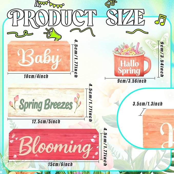 Spring Decoration Wooden Tiered Tray Decor – Sweet Spring Mug Stacked Block Sign with Floral Cup Topper – Farmhouse Tabletop Spring Decor for Living Room Shelf Seasonal Home Display