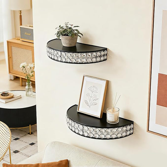 ZEXUIRU 2-Piece Set Glass Decorative Floating Shelves with Metal Frame Display Shelf Wall Decor for Home Office Mixed Sizes