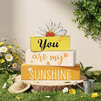 Amyhill Spring Table Decor You Are My Sunshine Wooden Block Sign Summer Tabletop Decorations Farmhouse Tiered Tray Decor Rustic Table Centerpieces for Home Desk Shelf Mantle Office Decorations