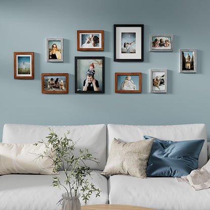 Vittanly 10 Pack Picture Frames, Picture Frames Collage Wall Decor with Two 8x10, Four 5x7 and Four 4x6 Photo Frames, Gallery Wall Frame Set for Wall or Tabletop Display, Black, Walnut Brown and Grey