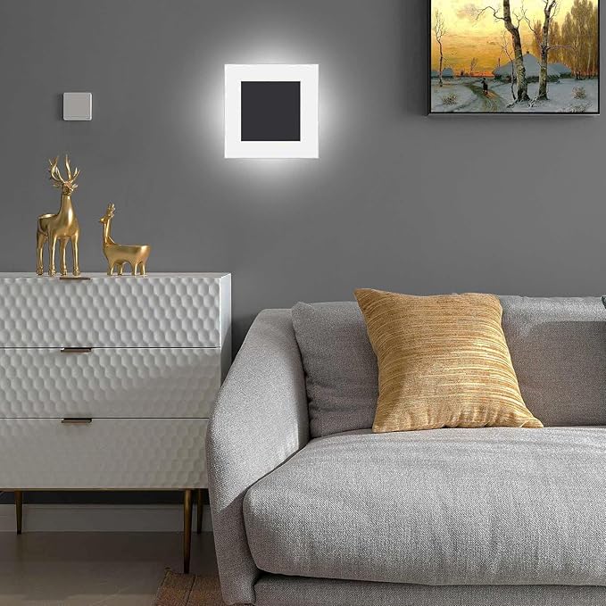Kawell 10W Square Acrylic LED Wall Sconce Non-Dimmable Hardwired Black Wall Light Fixture for Bedroom, Living Room, Hallway Indoor Lighting, 6000K