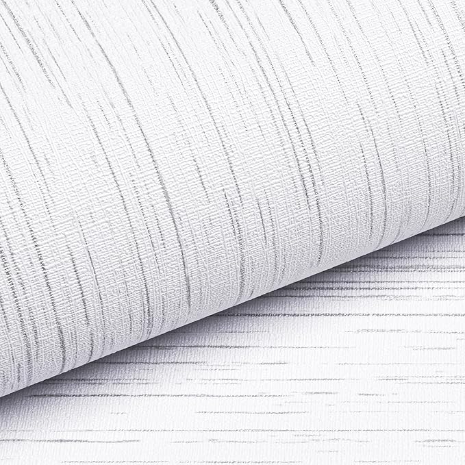 Livelynine 15.8x394 Textured Wallpaper Stick and Peel White Embossed Wallpaper Self Adhesive Contact Paper Texture Faux Grasscloth Wall Covering Renter Friendly Grass Cloth Fabric Wall Paper Roll