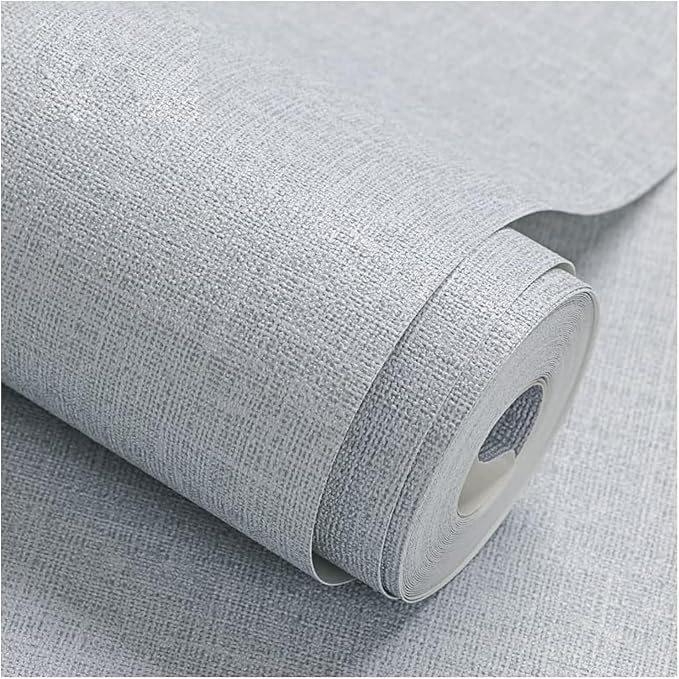Fabric Peel and Stick Wallpaper Gray Faux Grasscloth Wall Paper Self-Adhesive 17.8” x 118” Linen Wallpapers Removable Wallpaper Embossed Textured Contact Paper Decoration Backsplash Countertop Liners
