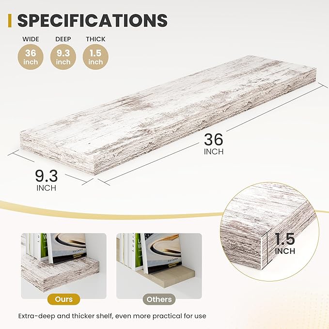 36 Inch Floating Shelves, 9.3