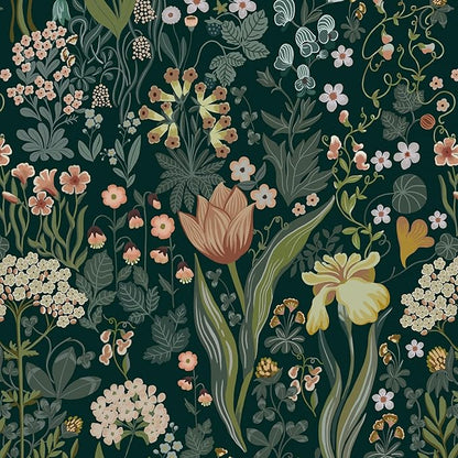 Peel and Stick Wallpaper Vintage Wall Paper Green Floral Contact Paper Removable Wallpaper 17.3"x118" Leaf Flower Self Adhesive for Bedroom Drawer Decor Vinyl Rolls