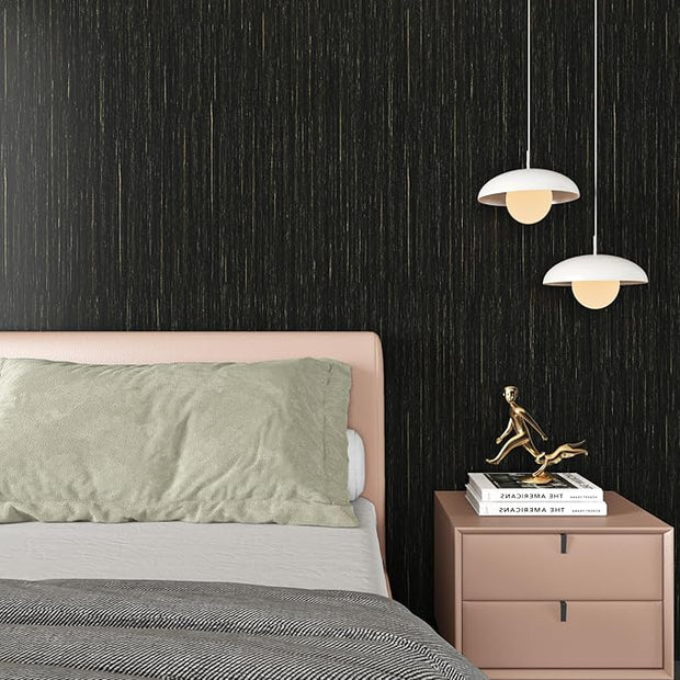 Livelynine 15.8X197 Black and Gold Textured Peel and Stick Wallpaper for Bedroom Walls Kitchen Cabinet Contact Paper Peel and Stick Wall Paper Self Adhesive Mid Century Modern Accent Wall Covering
