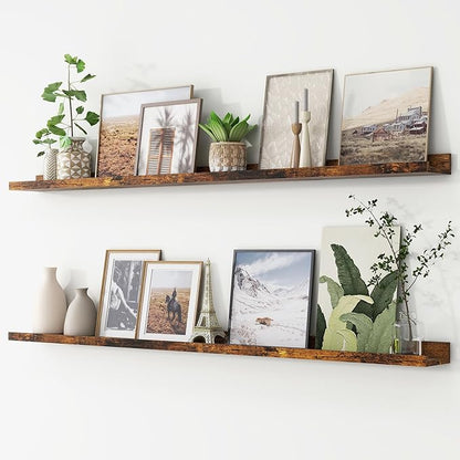 Picture Ledge Shelf, Floating Shelves Set of 2, 56 Inches Long Large Nursery Book Shelves for Toys Storage, Kids Bookshelf Wall Mounted for Living Room Bedroom Decor Books Photo Frames