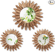 3 Pcs Boho Wall Decor Round Sunburst Mirror Boho Circle Mirror with Rustic Wood Frame Decorative Hanging Wall Art for Farmhouse Home Decor,17 Inch and 12 Inch(Wood Color)