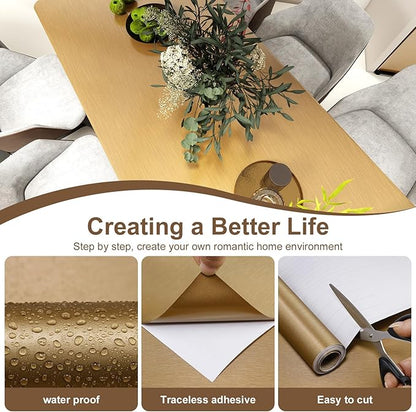 Stainless Steel Contact Paper 15.7"x 196" Dark Gold Stainless Steel Contact Paper Peel and Stick Countertop Self Adhesive Thick Texture Vinyl Waterproof Wallpaper Fridge Kitchen Cabinets
