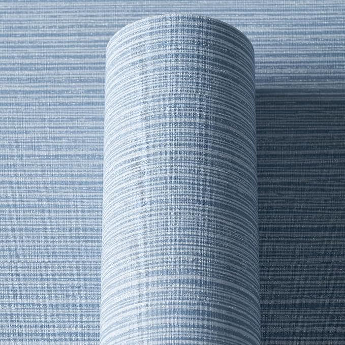 Grasscloth Textured Wallpaper Blue Peel and Stick 24inX393in Fabric Wall Paper Upgraded Thick Self-Adhesive Vinyl Contact Paper for Home Use(Dark Blue)