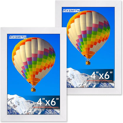 FIXSMITH 4x6 Picture Frame, White Photo Frames with HD Plexiglass for Wall Hanging or Tabletop Display, 2 Pack
