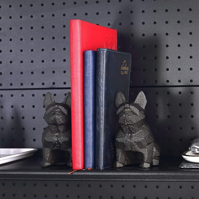 Ambipolar Dog Decor Bookends, Geometric Bookends to Hold Books Heavy Duty for Office Desk, Vintage Antique Black Home Decor, Shelf Decor, Modern Living Room Decor