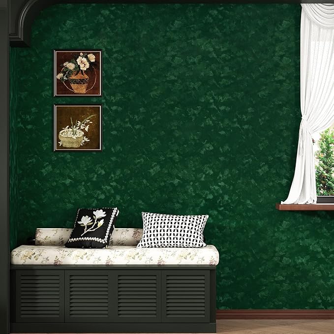 Wallercity Emerald Green Velvet Peel and Stick Wallpaper 15.8''x78.7'' Soft Flocking Fabric Contact Paper for Jewelry Box Dresser Top Self Adhesive Felt Wallpapers for DIY Crafts Cabinets Shelf Liner