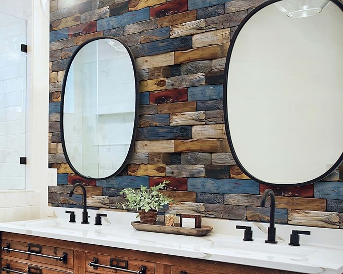 FLFK Faux Wood Bricks Wallpaper Peel and Stick Wood Grain Wall Paper for Living Room Bedroom Kitchen Office Apartment Decor 16