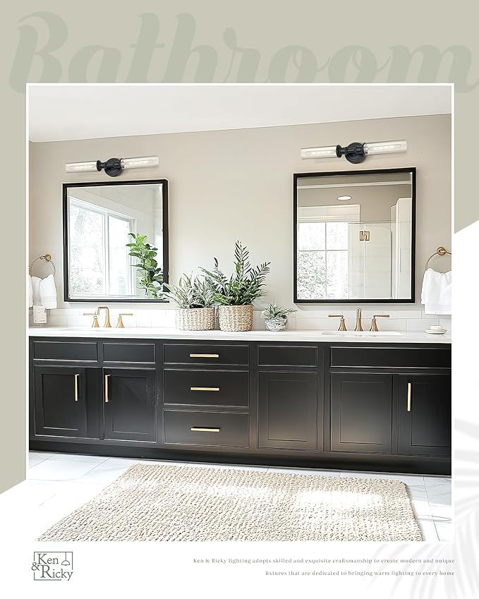 Ken & Ricky Modern Bathroom Sconces Set of 2, Matte Black Bathroom Wall Sconces,24-Inch Wall Sconce Light Fixtures for Bathroom Living Room Bedroom