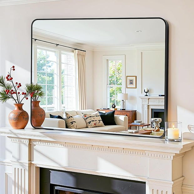 Antok Wall Mirror, 30"x40" Bathroom Vanity Mirror, Anti-Rust HD Tempered Glass, Wall Mounted Mirrors for Living Room, Entryway, Black Frame, Rect