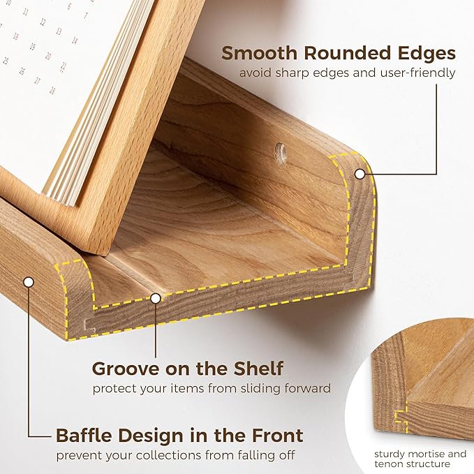 72 Inch Floating Shelves for Wall | Natural Wood Ledge Shelf Set of 2 | Solid Ash Wood Picture Ledge Shelves with Lip | Picture Shelf for Wall with Ledge | Photo Ledge Shelves
