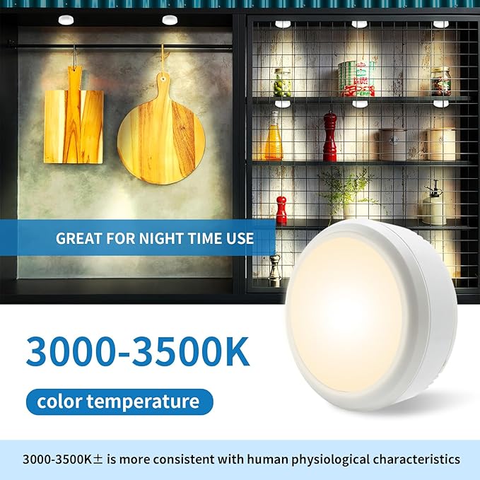 LEASTYLE Puck Lights with Remote,Battery Operated Under Cabinet Lighting with Dimmable Timer, 3000K Stick-On Closet Light Under Counter Lights for Kitchen(White,3 Pack)