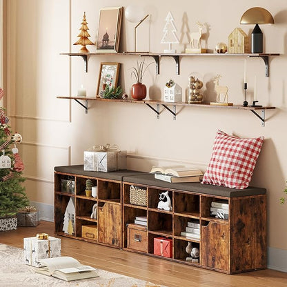 DINZI LVJ Long Wall Shelves, Set of 4, 47.3Inch Wall Mounted Shelves, Extra Large Storage Ledges with Sturdy Metal Brackets for Living Room, Bathroom, Bedroom, Kitchen, Rustic Brown