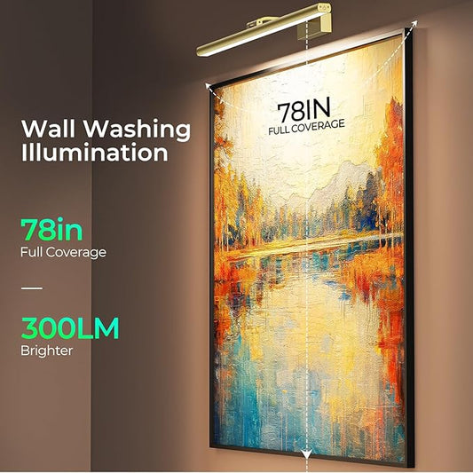 Wireless Picture Lights for Wall, Battery Operated Wall Light for Painting Rechargeable CCT Rotatable Art Gallery Light with Remote Dimmable Timer for Artwork Frame Display Dartboard