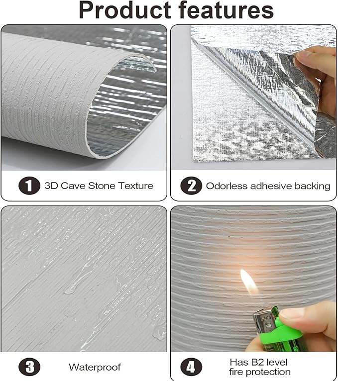 3D Faux Stone Peel and Stick Roll-15.7"x110"Thick PVC Foam Wall Paneling,DIY Self Adhesive Removable Waterproof&Sound Dampening for Cement Texture Accent Wallpaper for Living Room,Bedroom(Dark Gray)