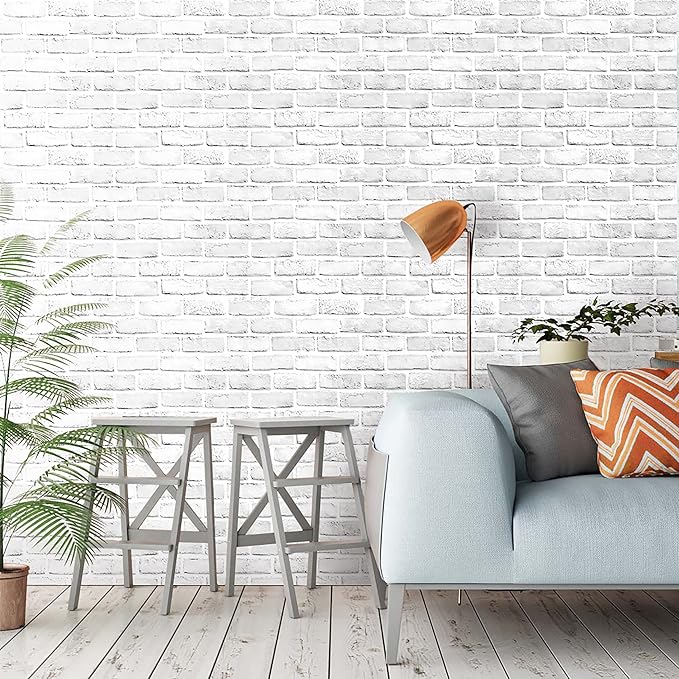 Hopeak White Brick Wallpaper, Self-Adhesive Peel and Stick Wallpaper Waterproof and Removable Good for Home Decoration and Furniture Renovation (17.5 x 511Inch)