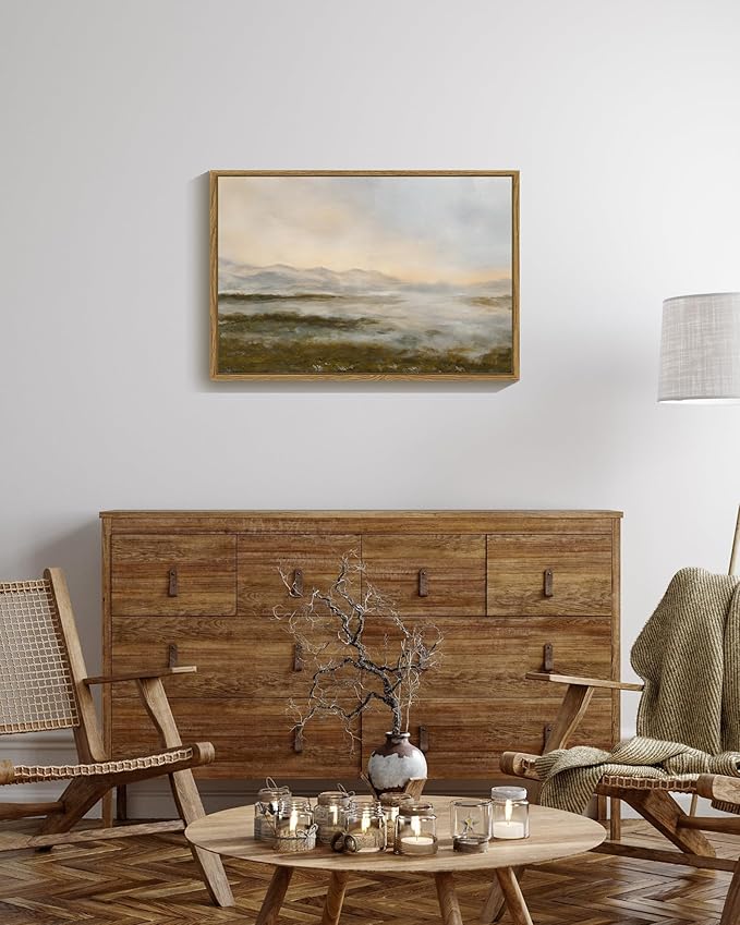 SHENIFY Landscape Framed Canvas Wall Art 16x24in Large Vintage Dusk in The Forest Classic Paints Farmhouse Bathroom Office Decor - Natural Framed