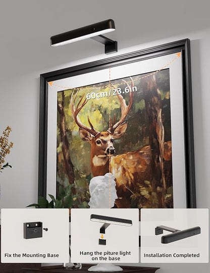 VOLISUN Picture Lights for Wall, Rechargeable Picture Light Battery Operated, 3 Color Temperatures Cordless Picture Light with Remote, Art Lighting for Paintings, Gallery, Portrait, 3 Pack (Black)