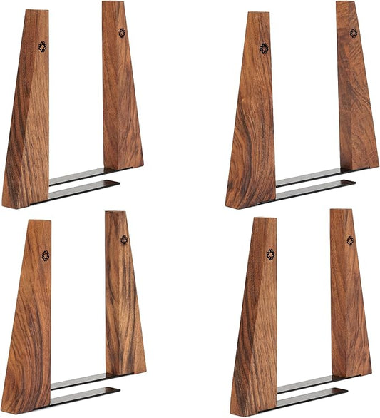 TILISMA Walnut Bookends for Shelves | Wooden Book Ends for Shelves | Sturdy Book Holders, Stoppers with Metal Base for Bookshelves | Slick Decorative Bookends Stands Firmly on Bookshelf (4 Pairs)