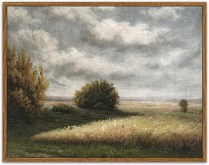 SHENIFY Vintage Landscape Framed Canvas Wall Art Grassland Classic Wall Prints Farmhouse Bathroom Office Decor - 11x14in Natural Framed