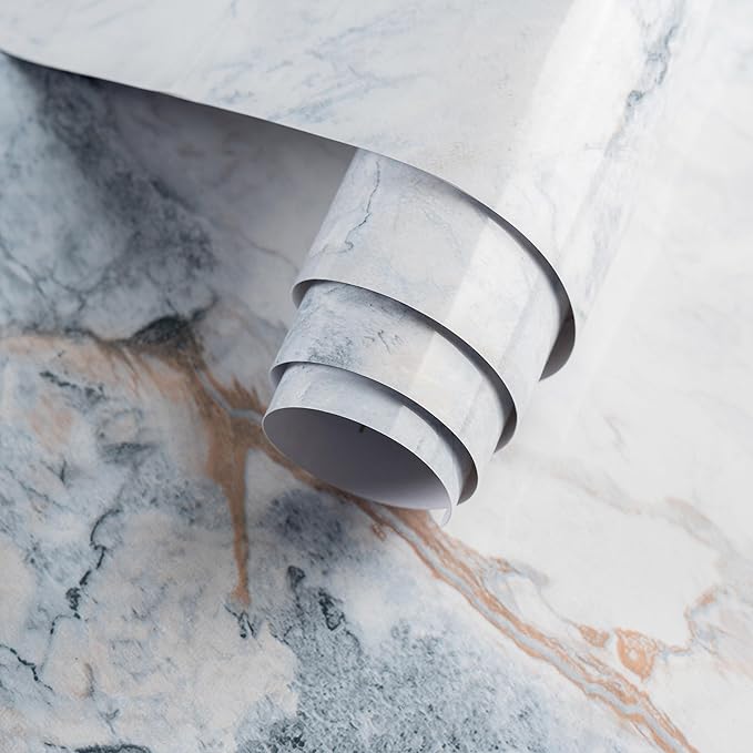 Thick Blue Marble Granite peel and stick Wall Paper 32x157inch Vinyl Wrap Flower Textured Countertop Waterproof Contact Paper Removable Modern Walls Sticker Mural Top Decor Barthroom Backsplash Roll