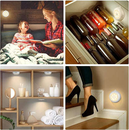 Motion Sensor Light Indoor AA Battery Operated, Under Cabinet Lighting, Magnetic Stick on LED Puck Lights for Stair, Wall, Closet, Dimmable, 3000K Warm White (3 Pack)