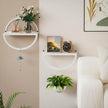 Floating Wall Shelves Set of 2, 11.8 Inch Round Metal Shelves for Wall Decor, One-Tier Small Display Shelf for Bedroom, Living Room, Bathroom, Kitchen Storage & Decoration, White