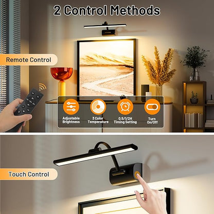 AIFEI Picture Lights for Wall Battery Operated, Rechargeable Wireless Picture Light with Remote Control, Dimmable Art Lighting for Paintings, Gallery Frame Display Light, 16" Wall Picture Lamp, Black