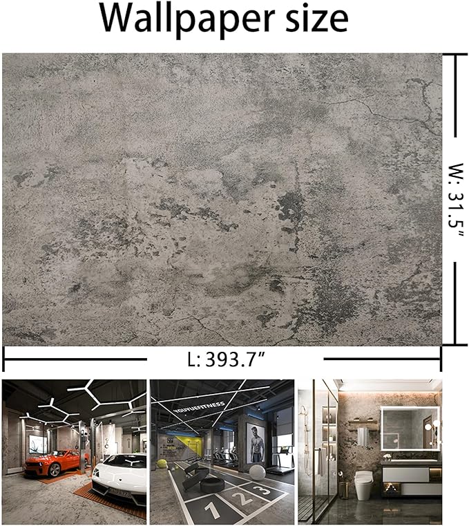 BAYYA Extra Wide Concrete Textured Wallpaper Peel Stick Light Grey Matte Thicken 31.5