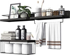 Bathroom Shelves Over Toilet for Wall, Floating Shelves with Storage Basket Paper Holer for Kitchen Living Room, Bedroom & Classroom, Set of 3 (Black)